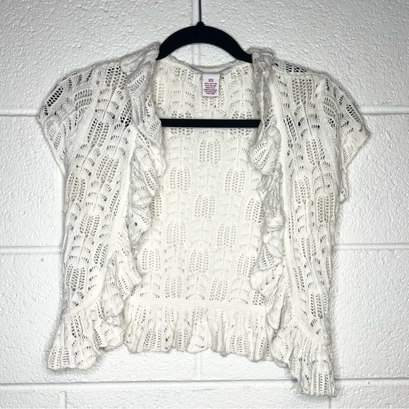 Candie's Sweaters - < Y2K Candie's Crochet Knit Cardigan with Ruffled Edges >